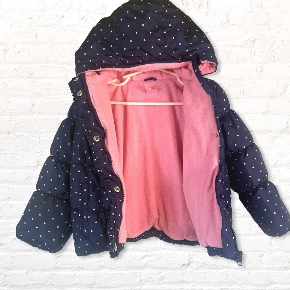 Carter's Girls Navy Polka Dot Fleece Lined Hooded Puffer 4T
